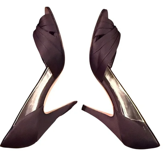 Nina Black Satin Ruched‎ Peep Toe Heels Dress Shoes Women Size 8.5M - Picture 7 of 9